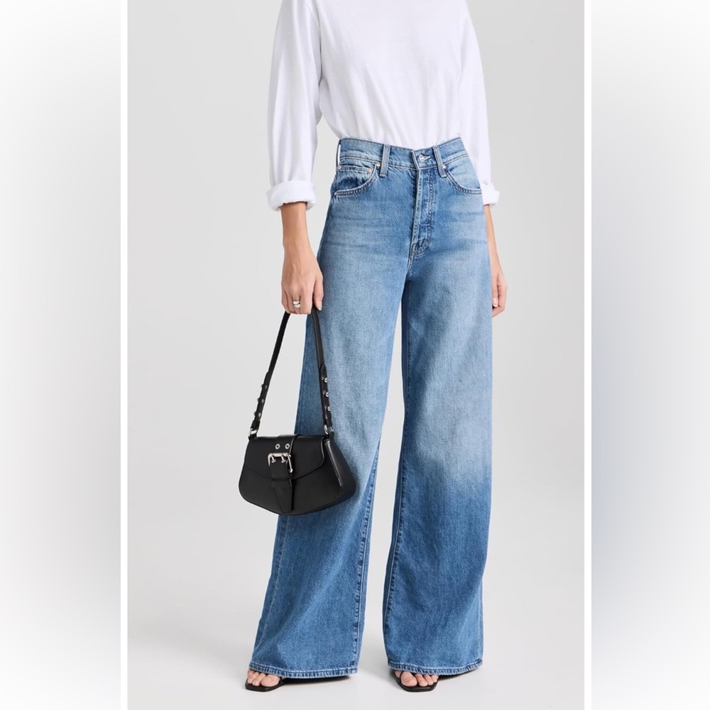 NWT MOTHER Women's The Ditcher Roller Sneak Blue Wide-Leg Jeans size 32 - Picture 5 of 6